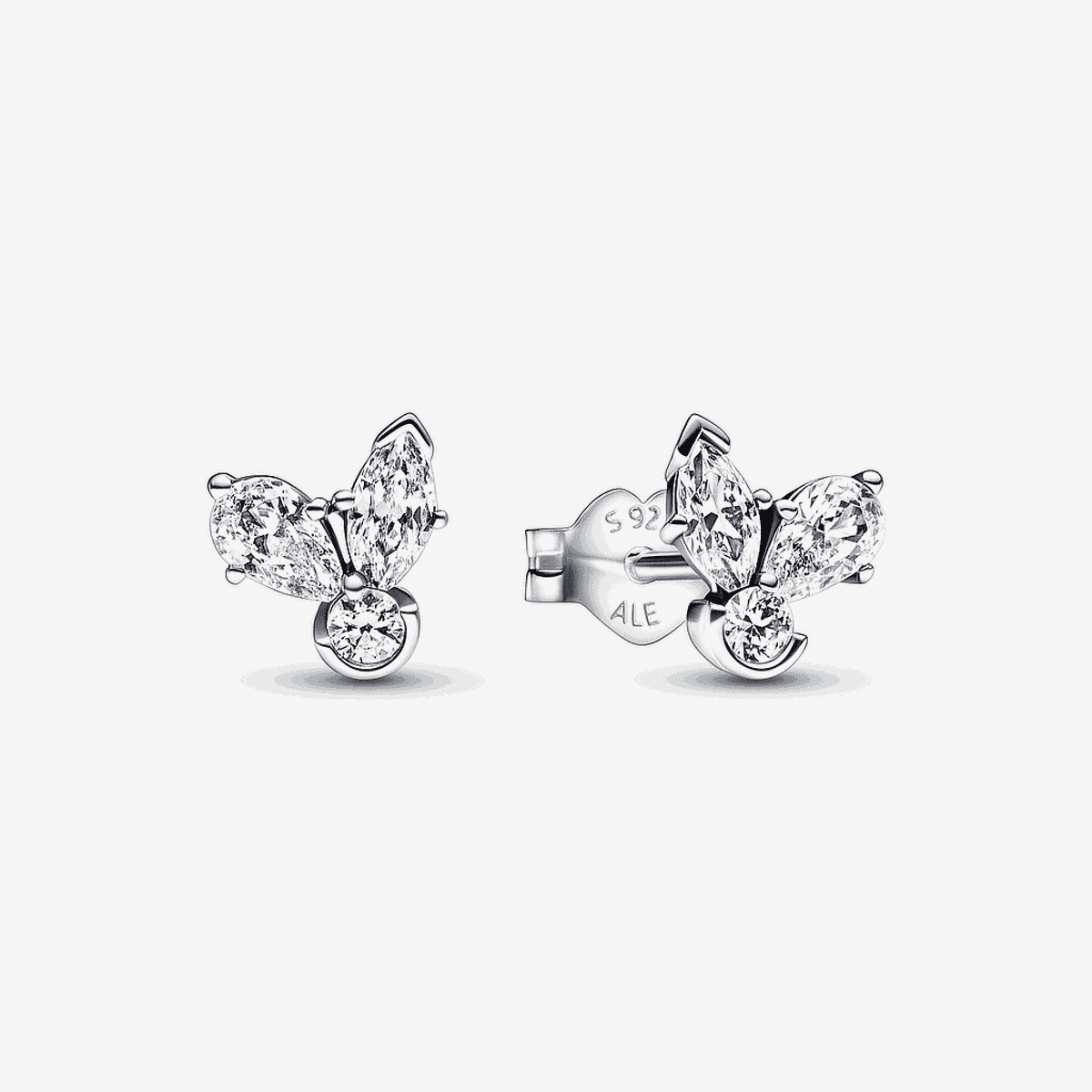 Pendientes Pandora de Botón Herbario Brillante en plata de ley con diseño de dos pétalos y cristales - 292406C01