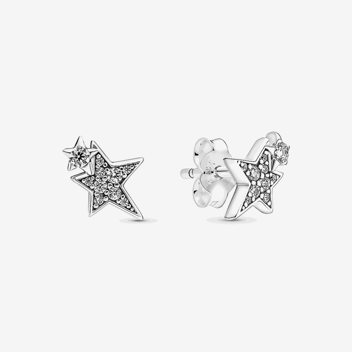 Pendientes Pandora de botón Estrellas Asimétricas en plata de ley con cristales brillantes - 290012C01