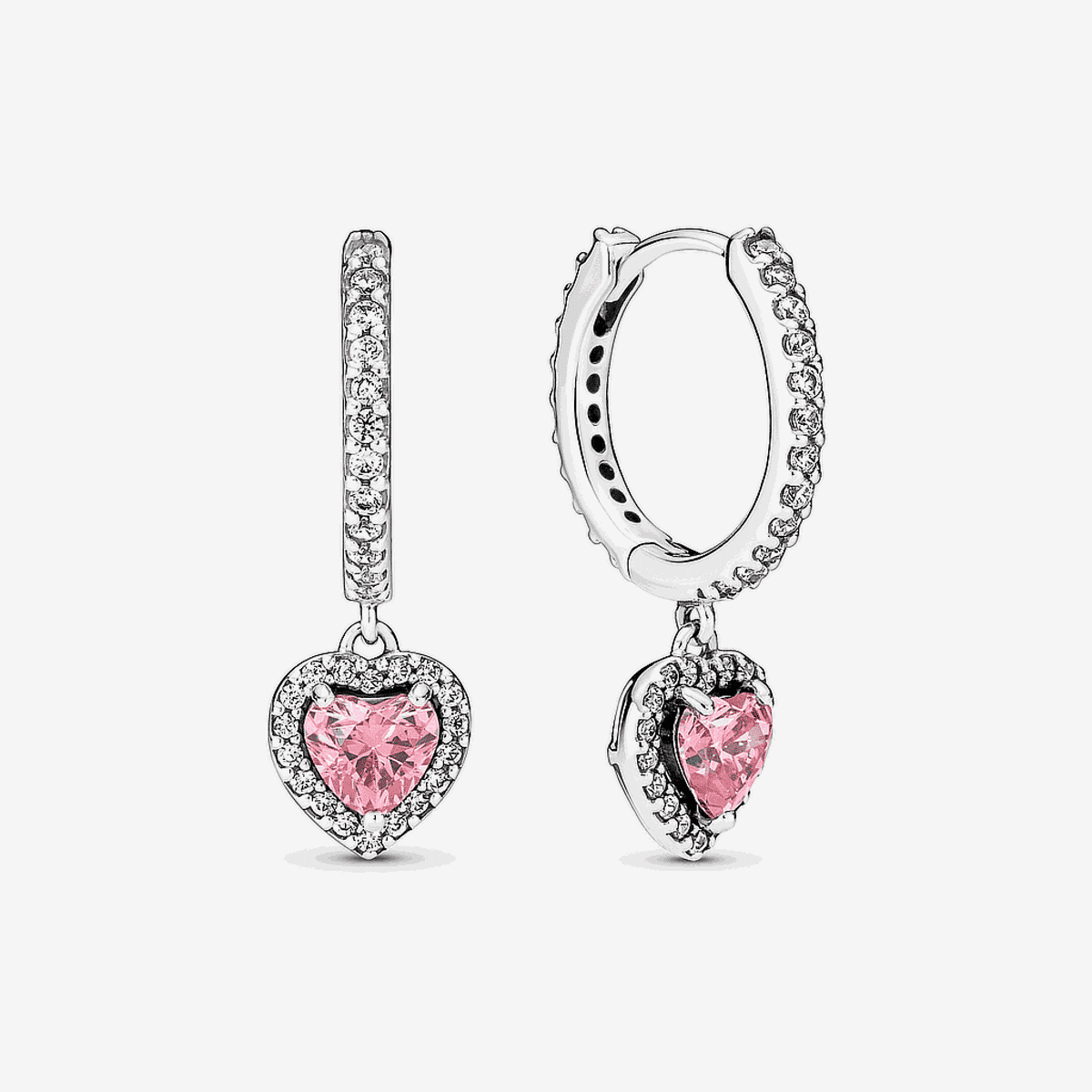 Pendientes Pandora de Aro Corazón Halo en plata de ley con cristal rosa y brillantes - 291445C01