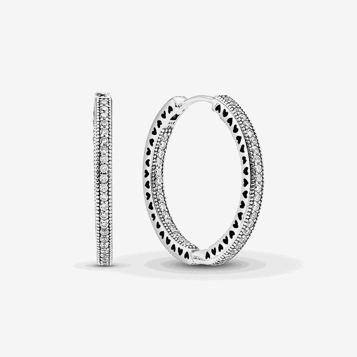 Pendientes de aro grandes Corazones de Pandora en plata de ley con cristales brillantes - 296319CZ