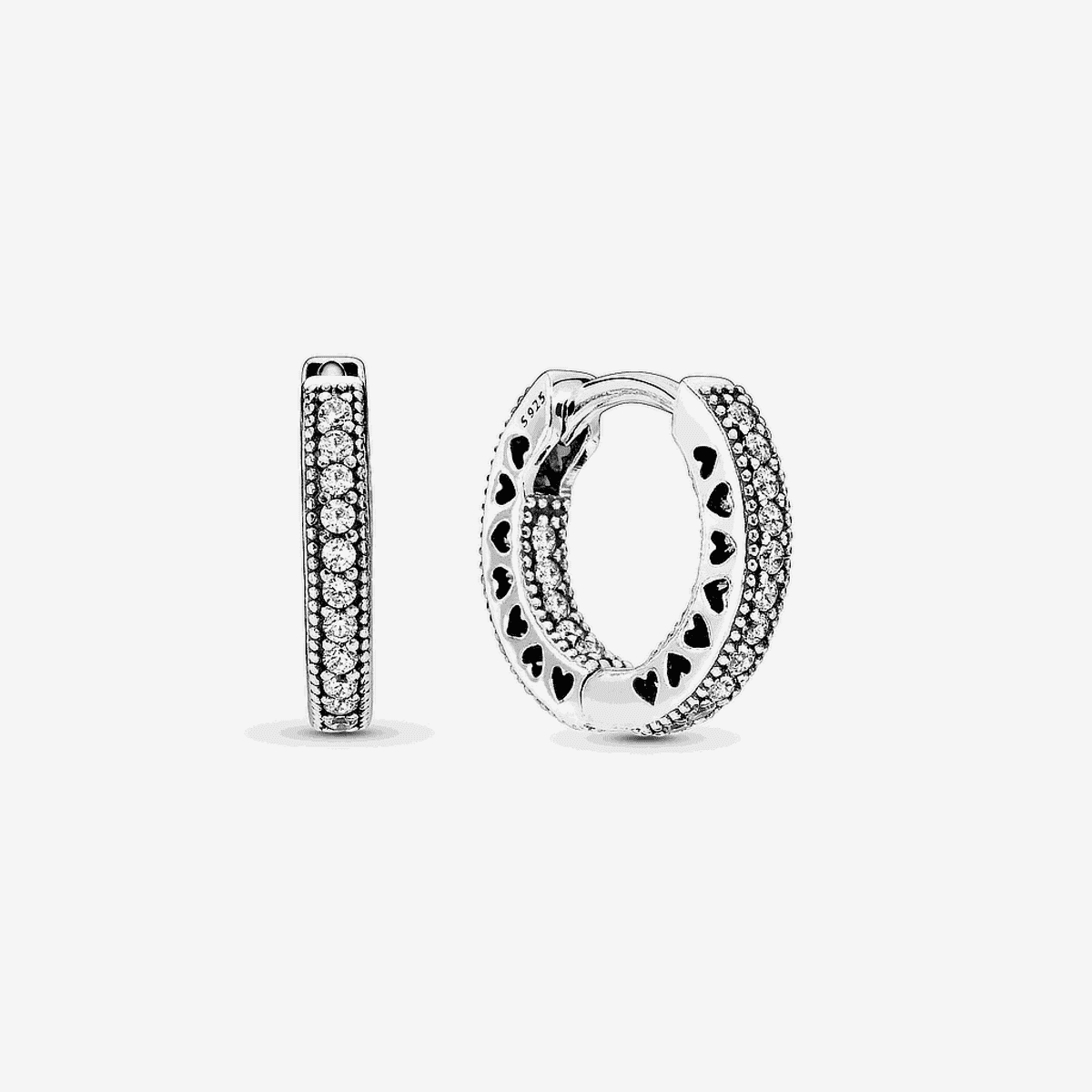 Pendientes de aro pequeños Corazones de Pandora en plata de ley con cristales brillantes - 296317CZ