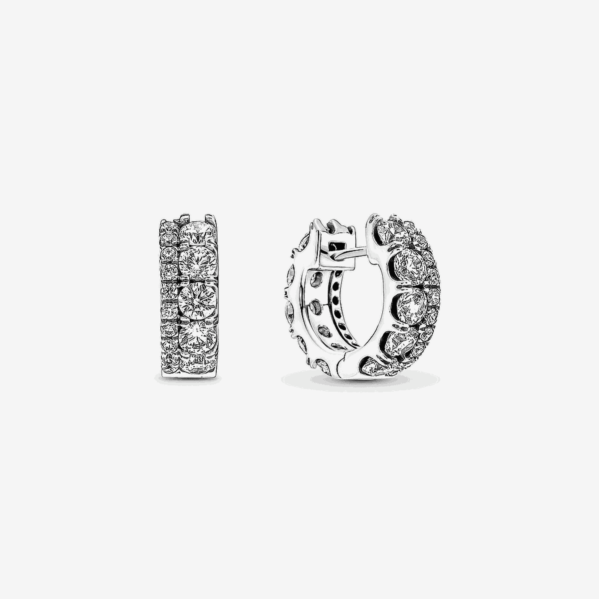 Pendientes Pandora de Aro Doble Banda en Pavé de plata de ley con cristales - 290058C01