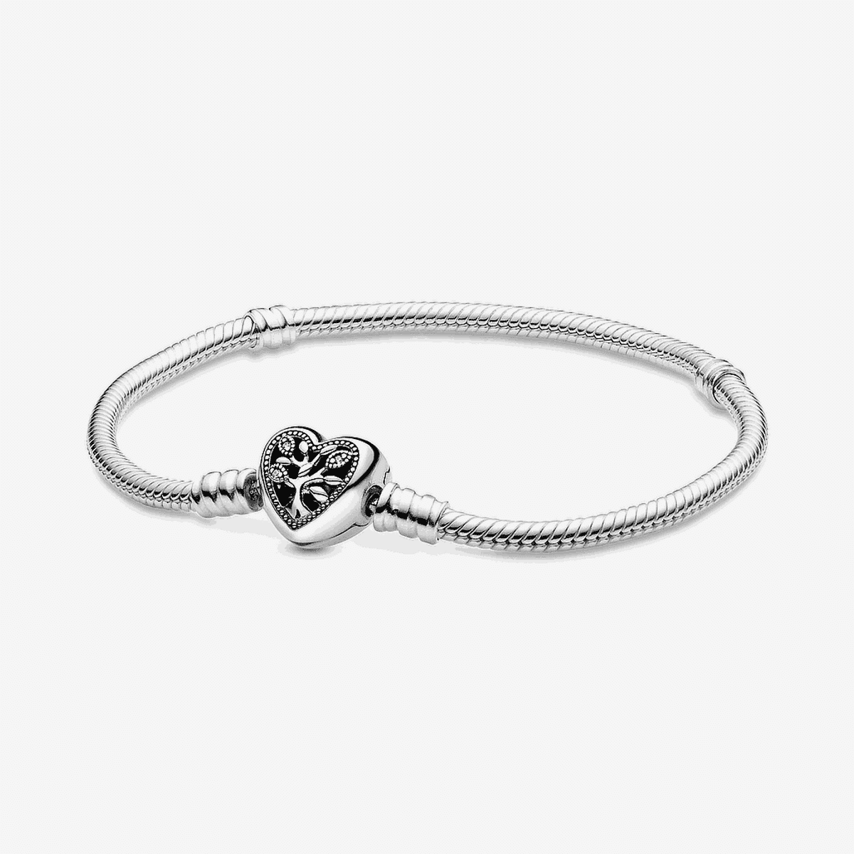 Pulsera Pandora de plata con cadena de serpiente y cierre de corazón familiar decorado - 598827C01
