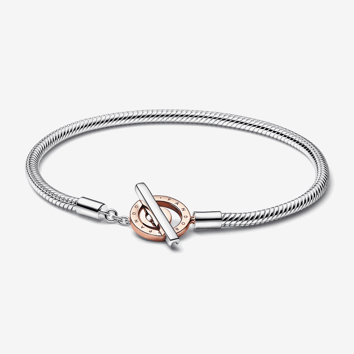 Pulsera Pandora Signature cadena de serpiente en plata con cierre en T rosado - 582309C00