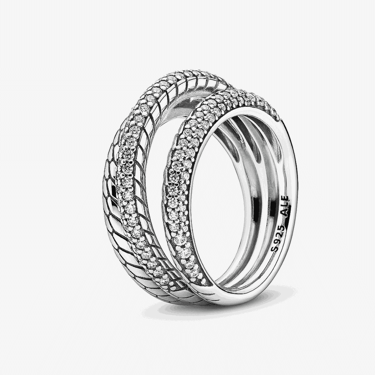 Anillo Pandora Triple Diseño Cadena de Serpiente en plata de ley con cristales transparentes - 199083C01