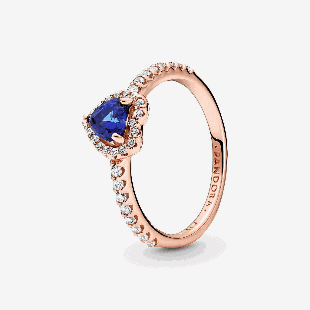 Anillo Pandora Corazón en Relieve Azul Brillante chapado en oro rosa con piedra azul y detalles brillantes - 188421C01