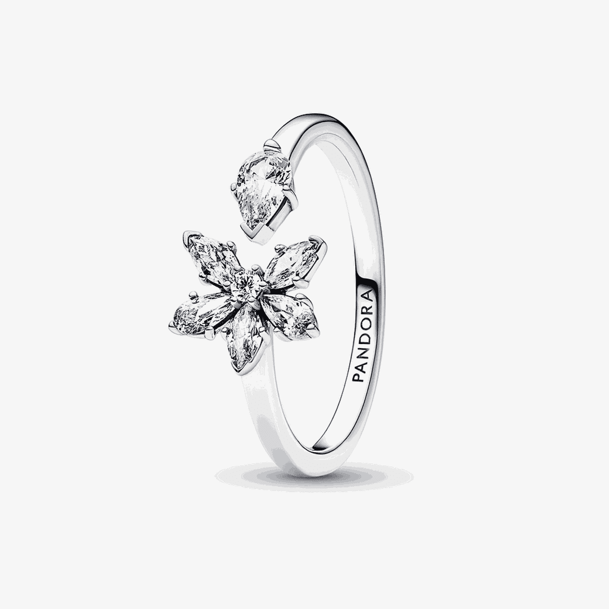 Anillo Pandora abierto Herbario Brillante en plata de ley con diseño floral brillante - 192611C01