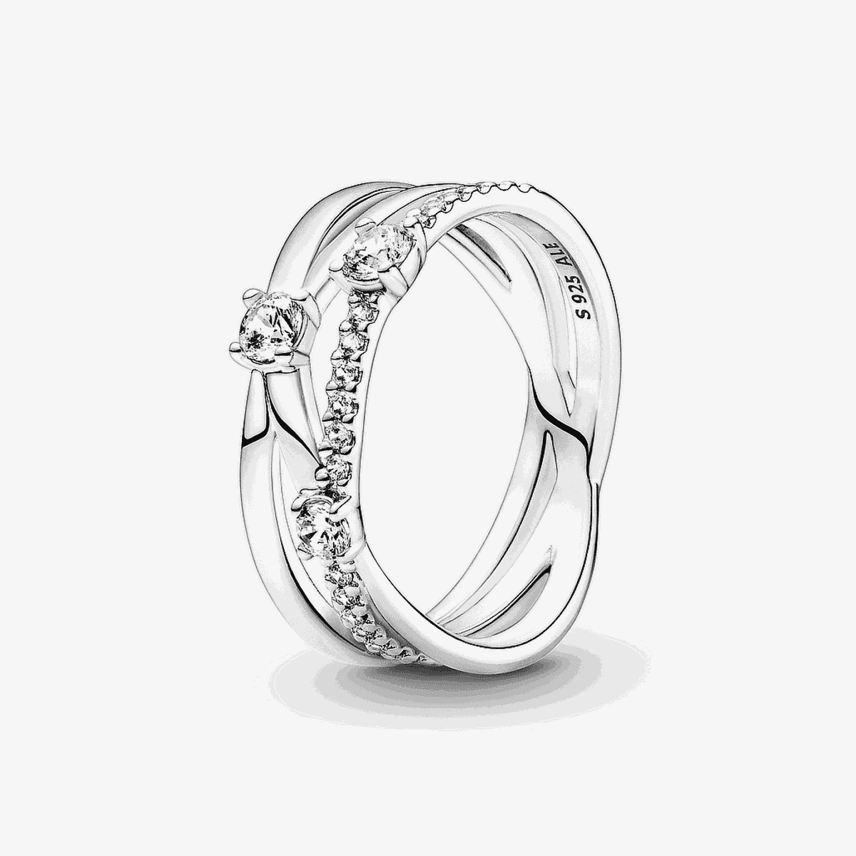 Anillo Pandora Triple Alianza Brillante en plata de ley con diseño entrecruzado - 199400C01