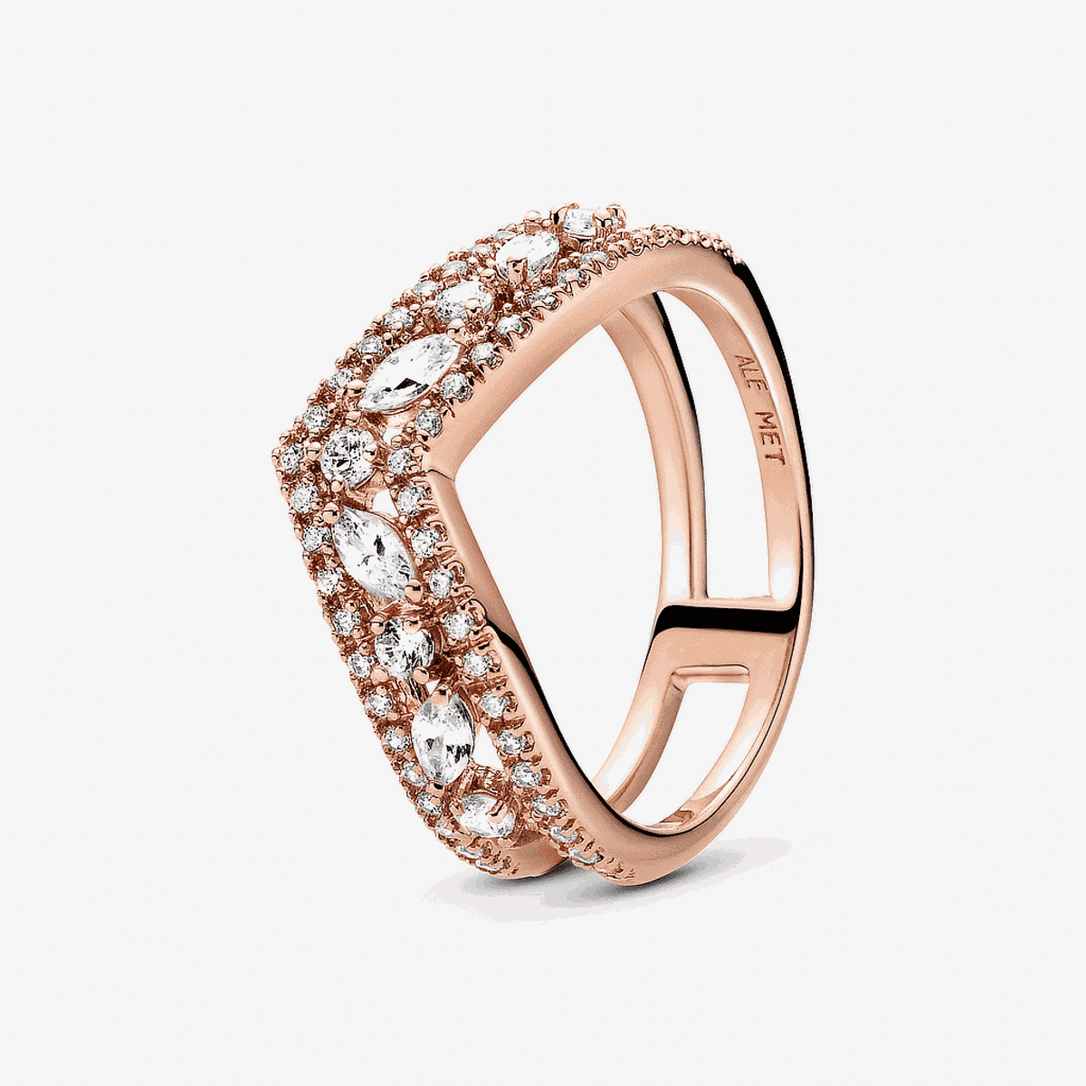 Vista frontal del Anillo Pandora Doble Deseo Brillante chapado en oro rosa con cristales brillantes - 189095C01