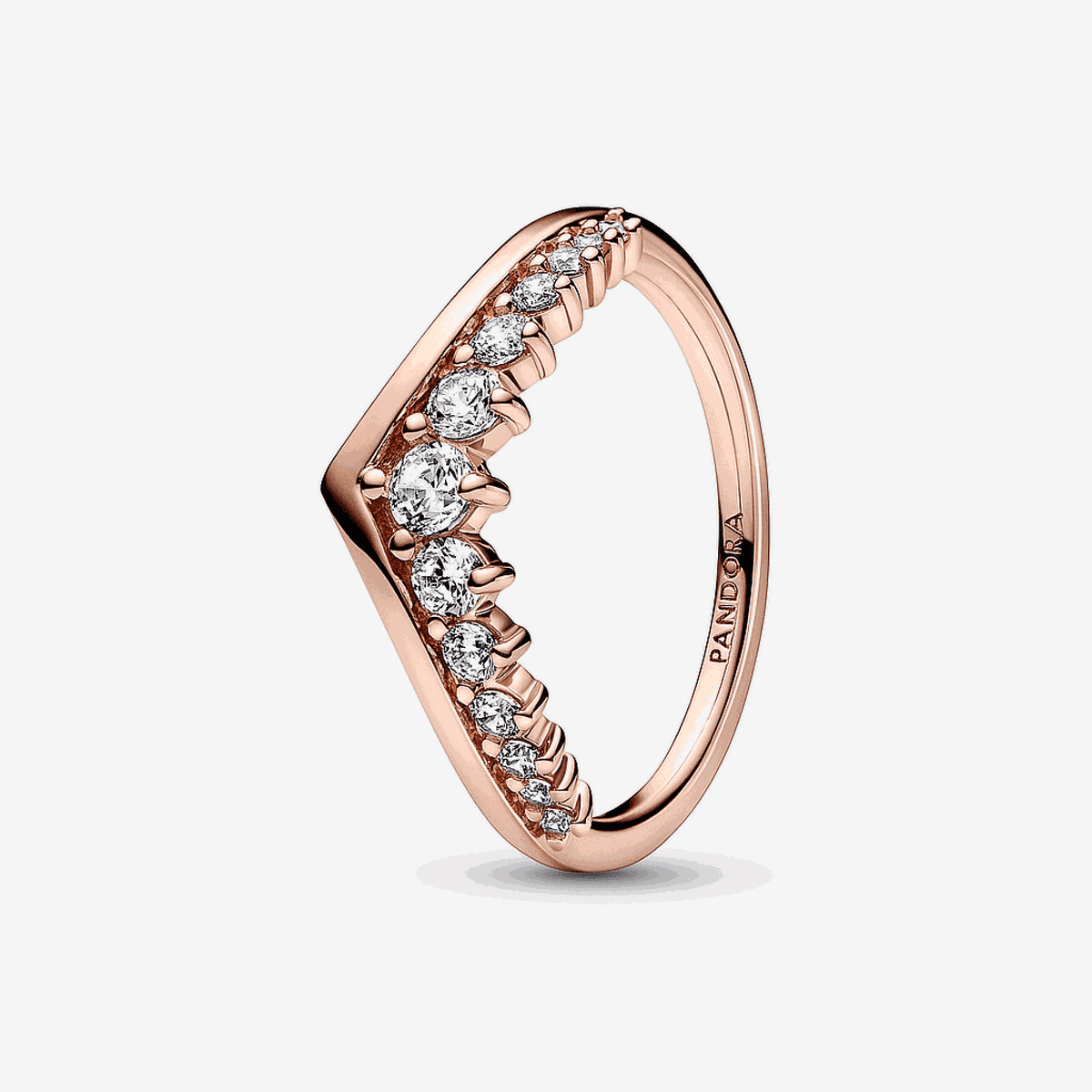 Vista frontal del Anillo Pandora Deseo Pavé Flotante chapado en oro rosa con cristales - 182320C01