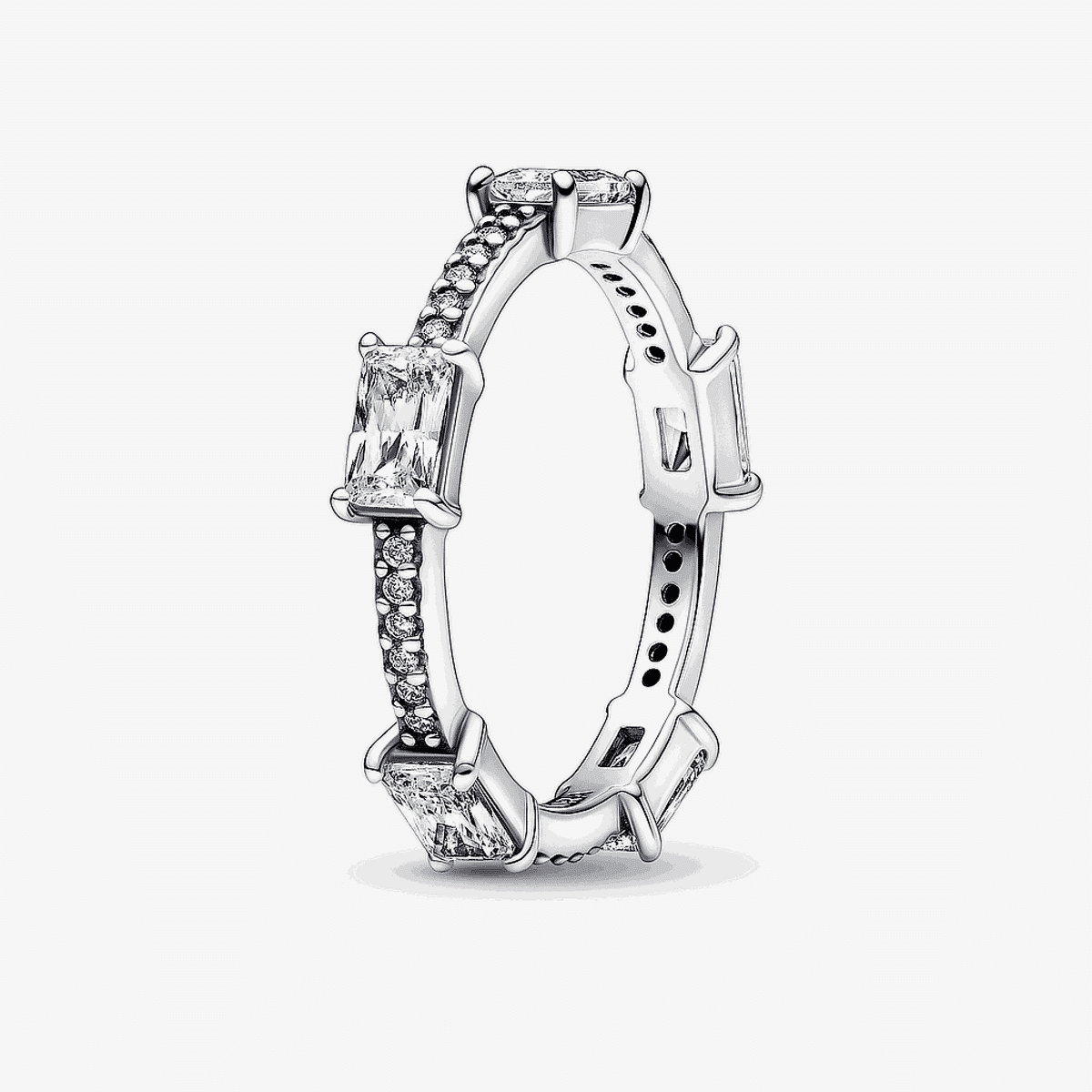 Vista frontal del Anillo Pandora Barras Rectangulares Brillantes en pavé de plata de ley - 192397C01