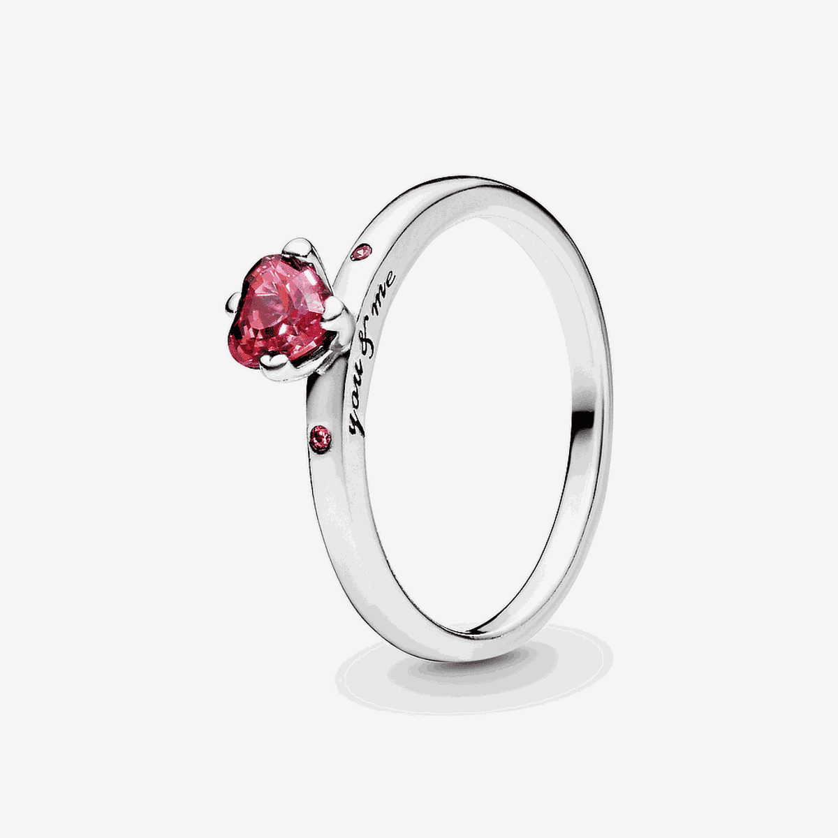 Anillo Pandora Tú & Yo en plata de ley con corazón de cristal rojo - 196574CZRMX