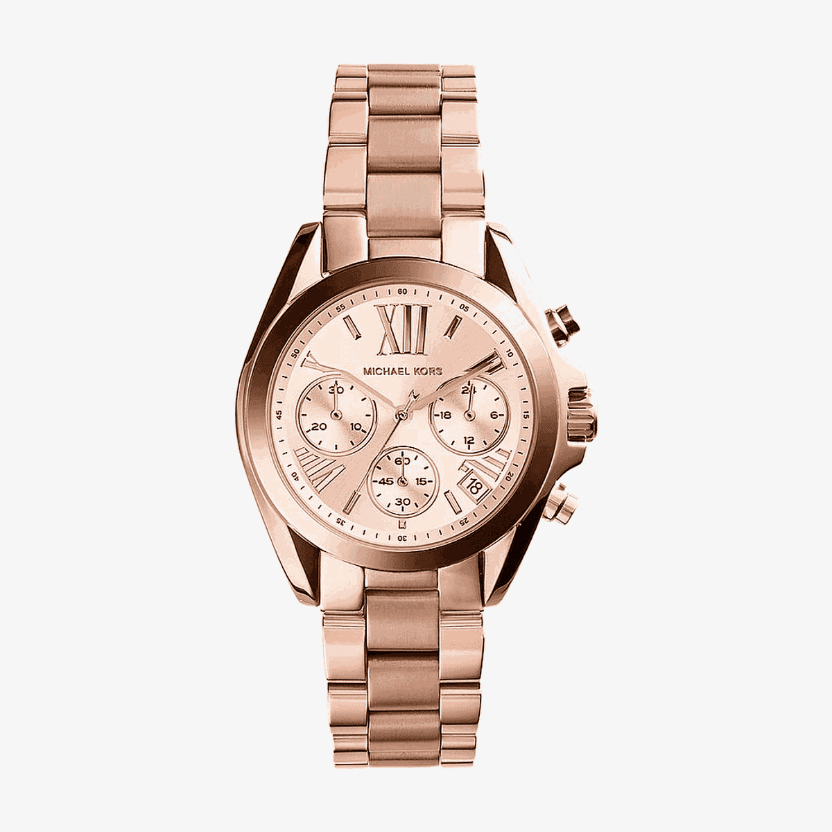 Vista frontal del Reloj Michael Kors Mini Bradshaw oro rosa con cronógrafo - MK5799