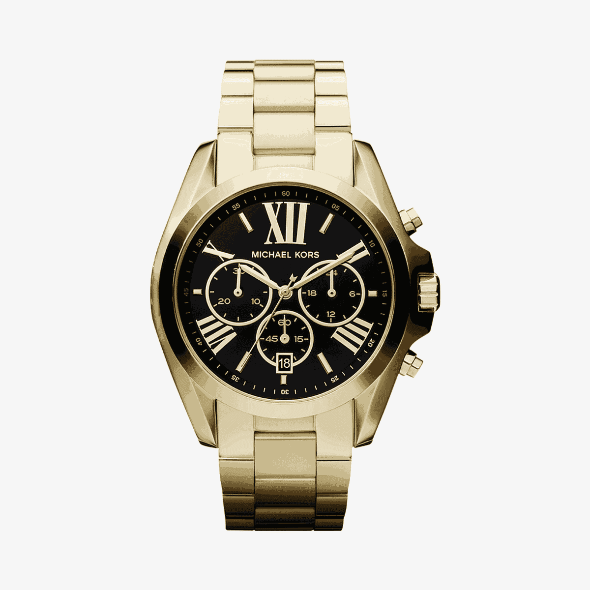 Reloj Michael Kors Bradshaw con esfera negra y brazalete dorado en acero, cronógrafo - MK5739