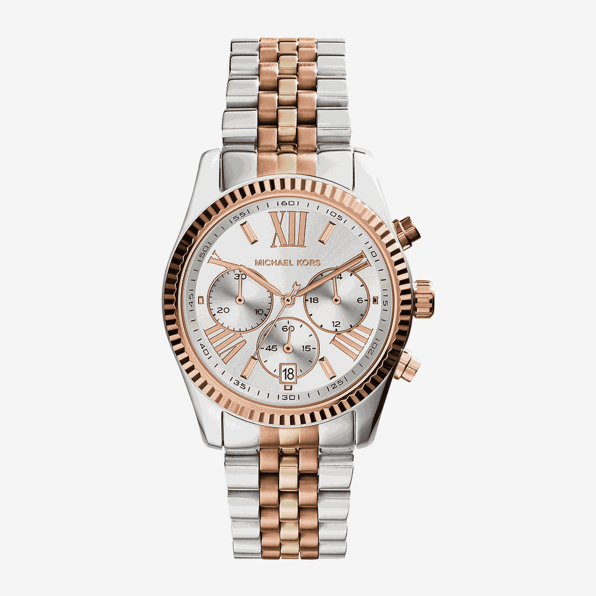 Reloj Michael Kors Lexington bicolor en acero y oro rosa con esfera plateada y cronógrafo - MK5735