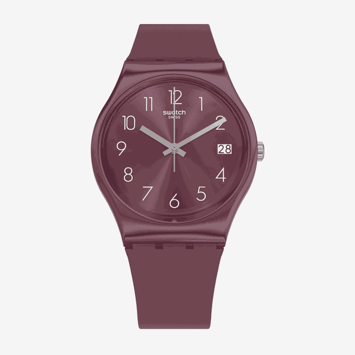 Reloj Swatch Redbaya con esfera y correa de silicona en color vino - GR405