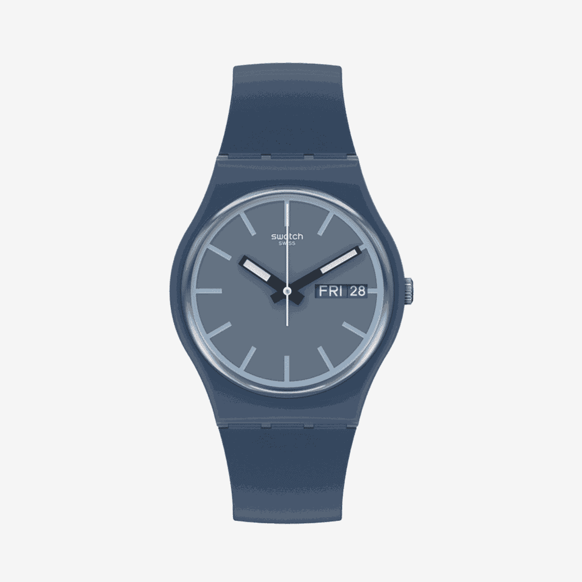 Reloj Swatch Knock Nap con caja y correa azul marino, esfera azul con día y fecha - SO28N701