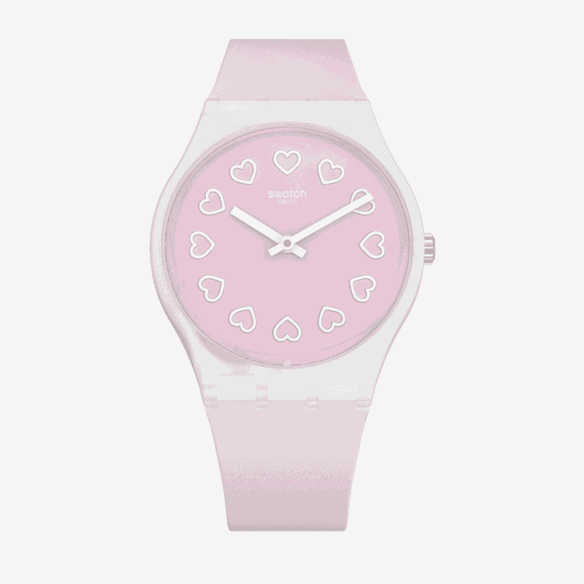 Reloj Swatch All Pink con esfera rosa y motivos de corazones blancos - GE273
