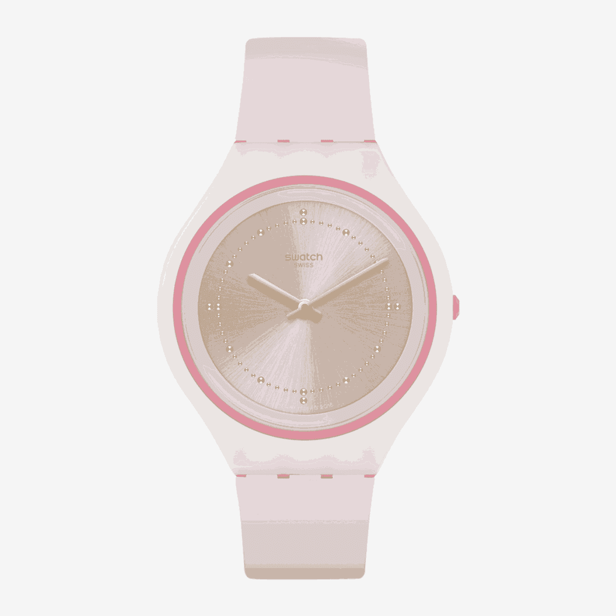 Reloj Swatch Skinblush con esfera plateada y caja rosa pálido - SVUP101