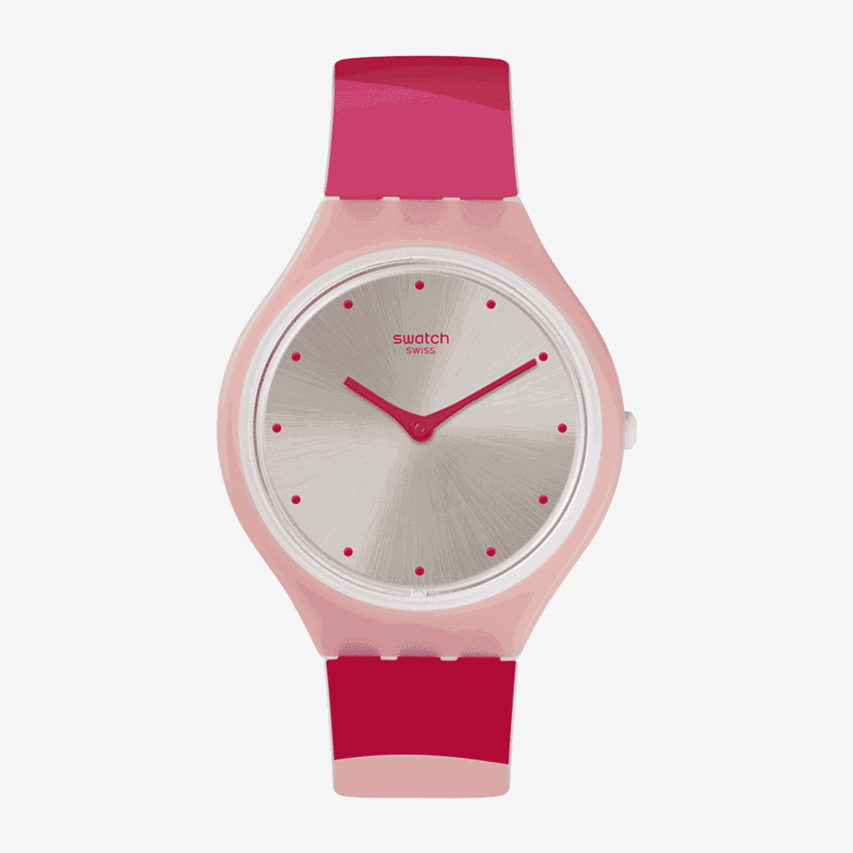 Reloj Swatch Skinset con esfera plateada y correa multicolor en tonos rosa - SVOP101