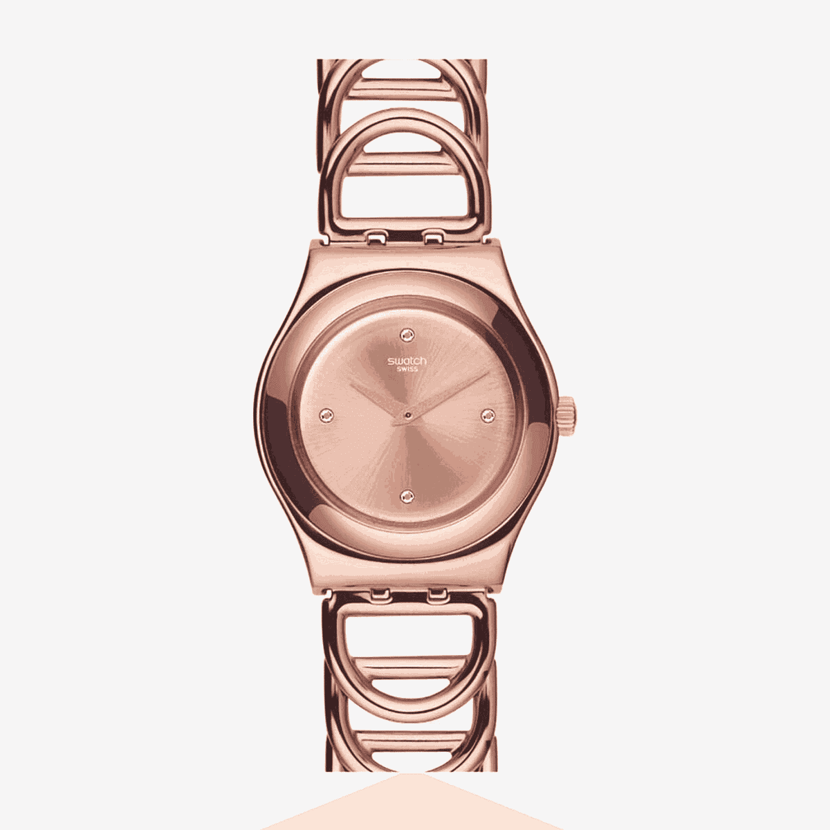 Reloj Swatch Djane con caja y brazalete en oro rosa, esfera en tono oro rosa con índices de cristal - YLG126G