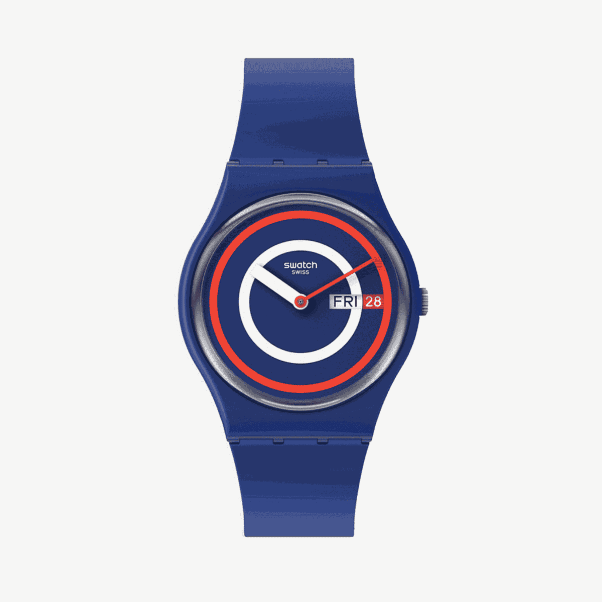 Reloj Swatch Blue to Basics con caja y correa azules, esfera con círculos concéntricos - SO28N703