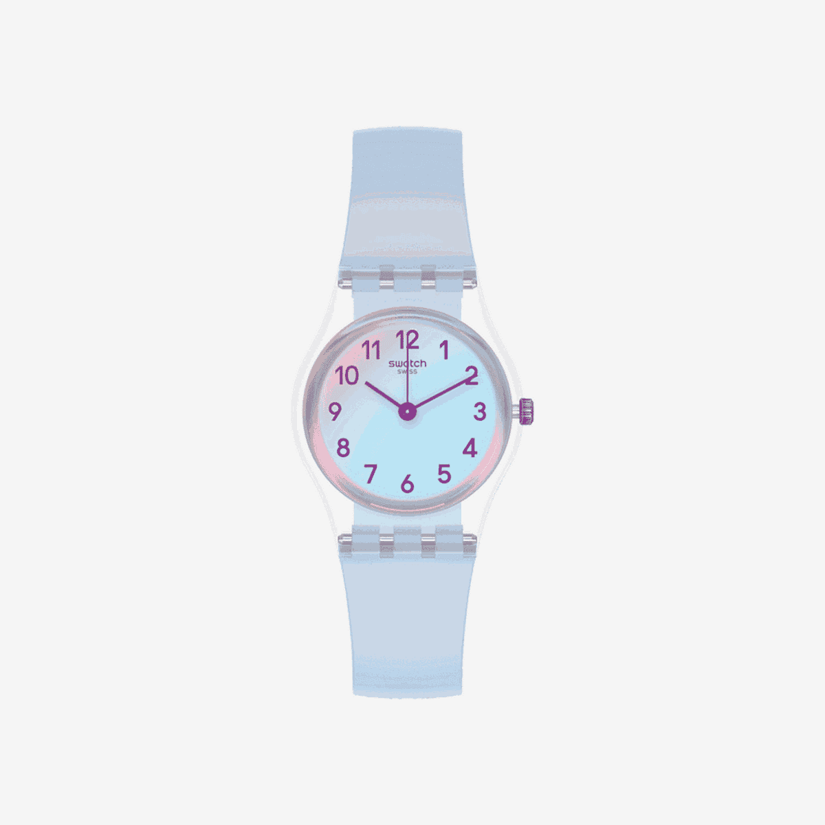 Reloj Swatch Casual Blue con esfera celeste y números rosa, correa celeste - LK396
