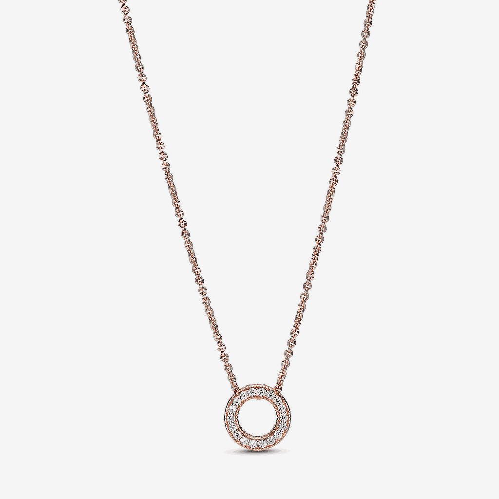 Collar Pandora con colgante circular pavé chapado en oro rosa con detalles en cristal - 387436C01