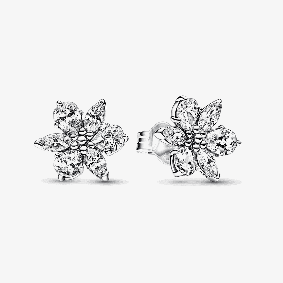 Pendientes Pandora de botón con diseño floral en plata de ley y cristales - 292633C01