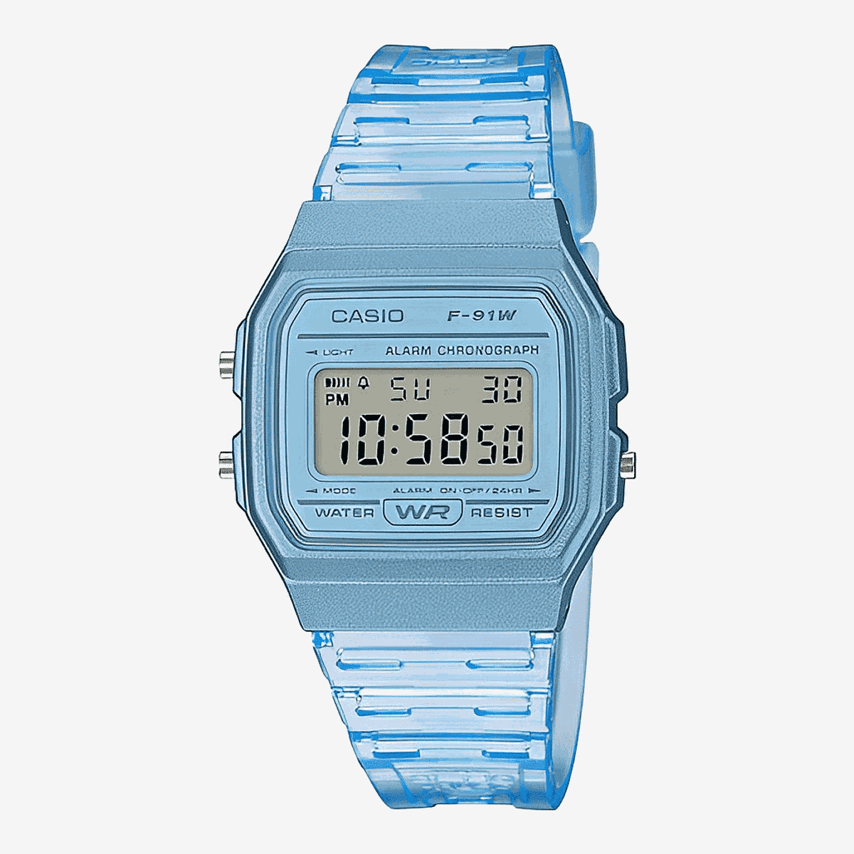 Reloj Casio Collection Brazalete Plástico Transparente Azul - F-91WS-2EF