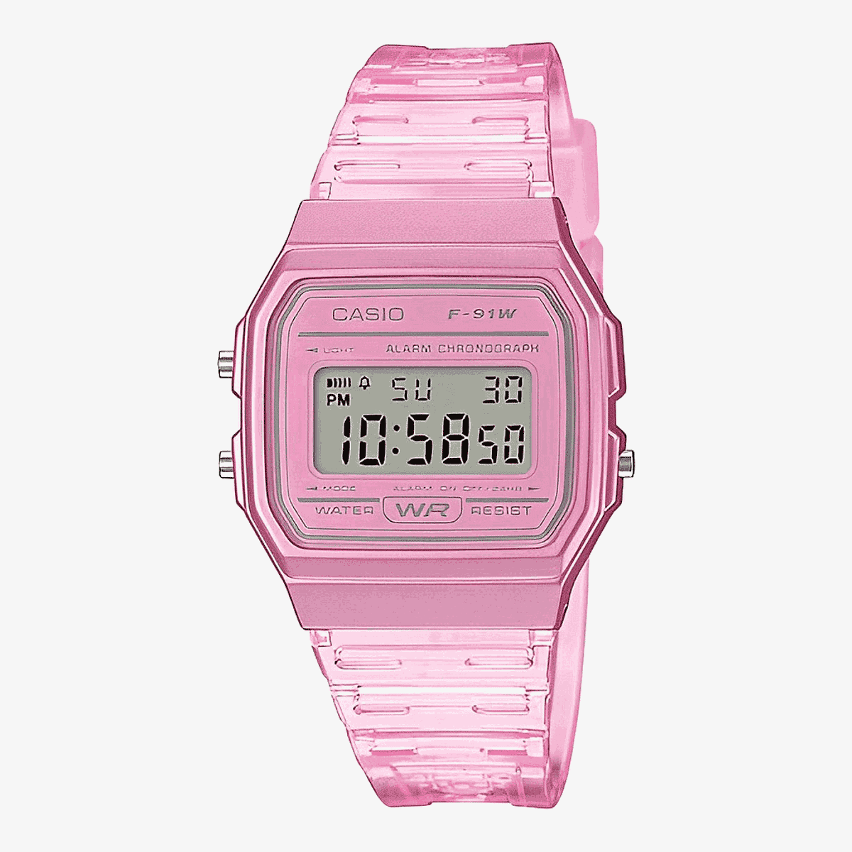 Reloj Casio Collection Brazalete Plástico Transparente Rosa - F-91WS-4EF