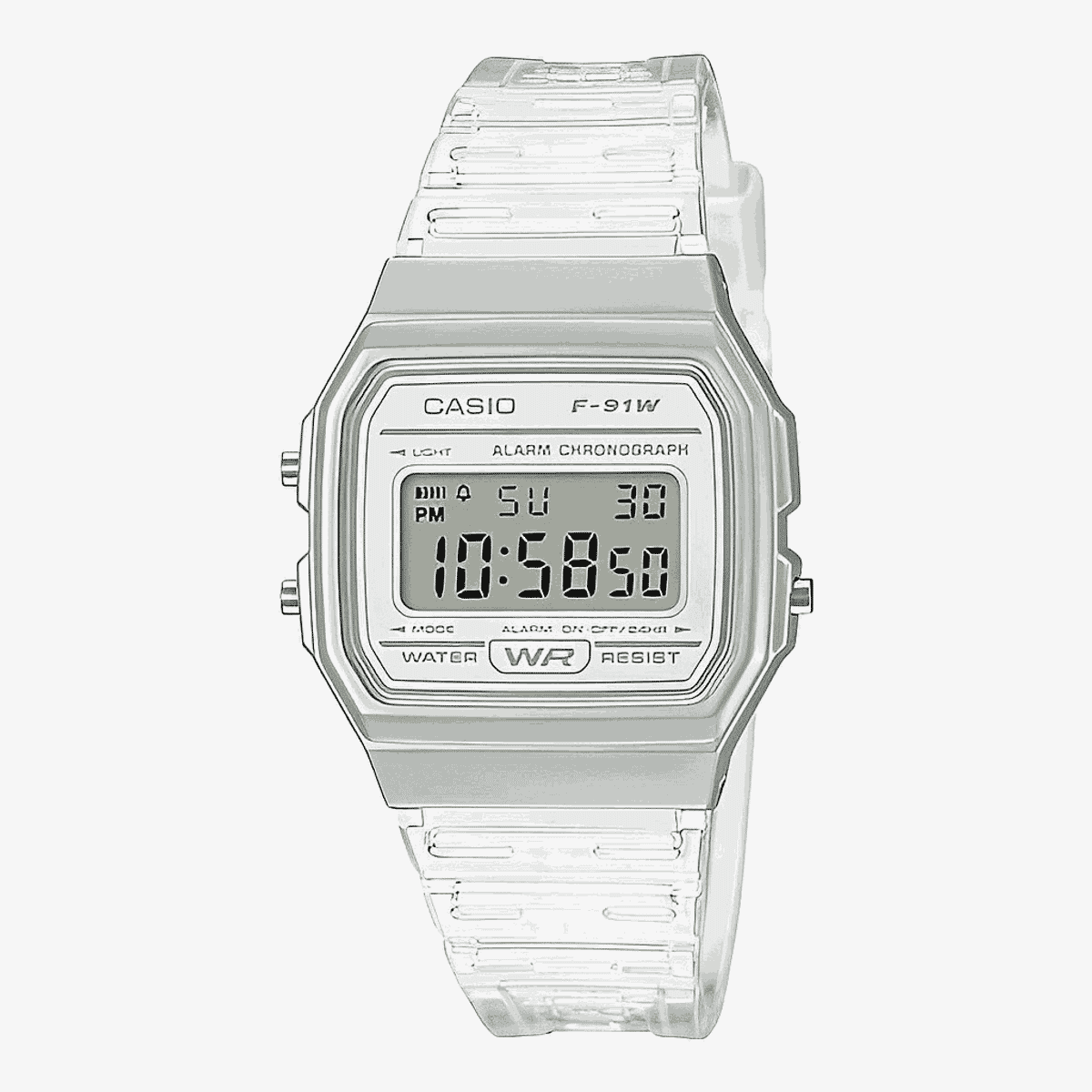 Reloj Casio Collection Brazalete Plástico Transparente  - F-91WS-7EF