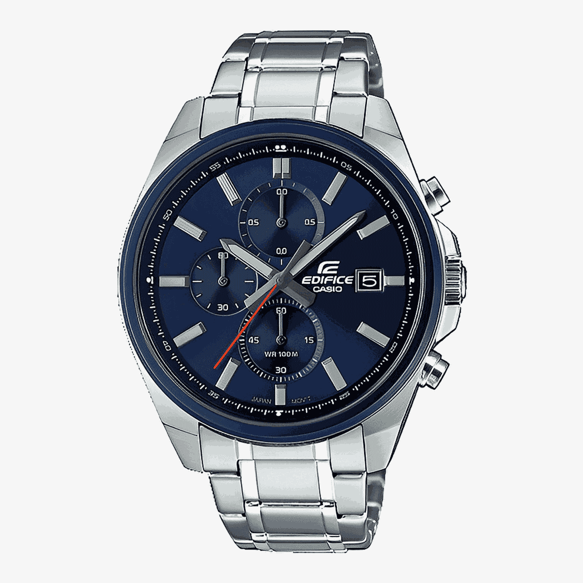 Reloj Casio Edifice Crono Acero Plateado Esfera Azul Secundero Rojo - EFV-610DB-2AVUEF