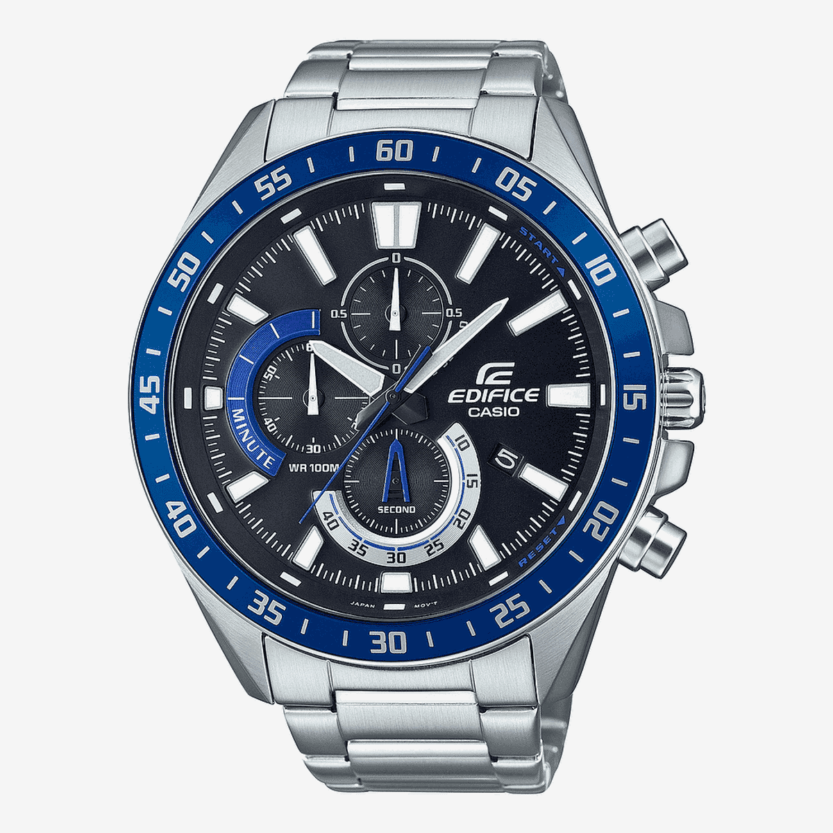 Reloj Casio Edifice Crono Acero Plateado Esfera Bicolor Bisel Azul - EFV-620D-1A2VUEF