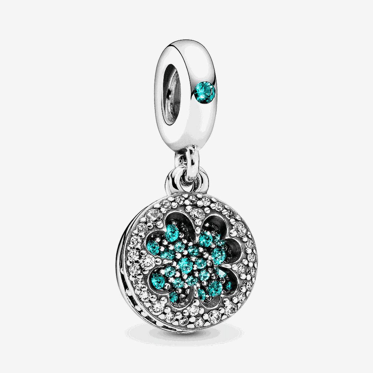 Charm Colgante Pandora en plata de ley Trébol Brillante con cristales turquesa - 797906NRGMX