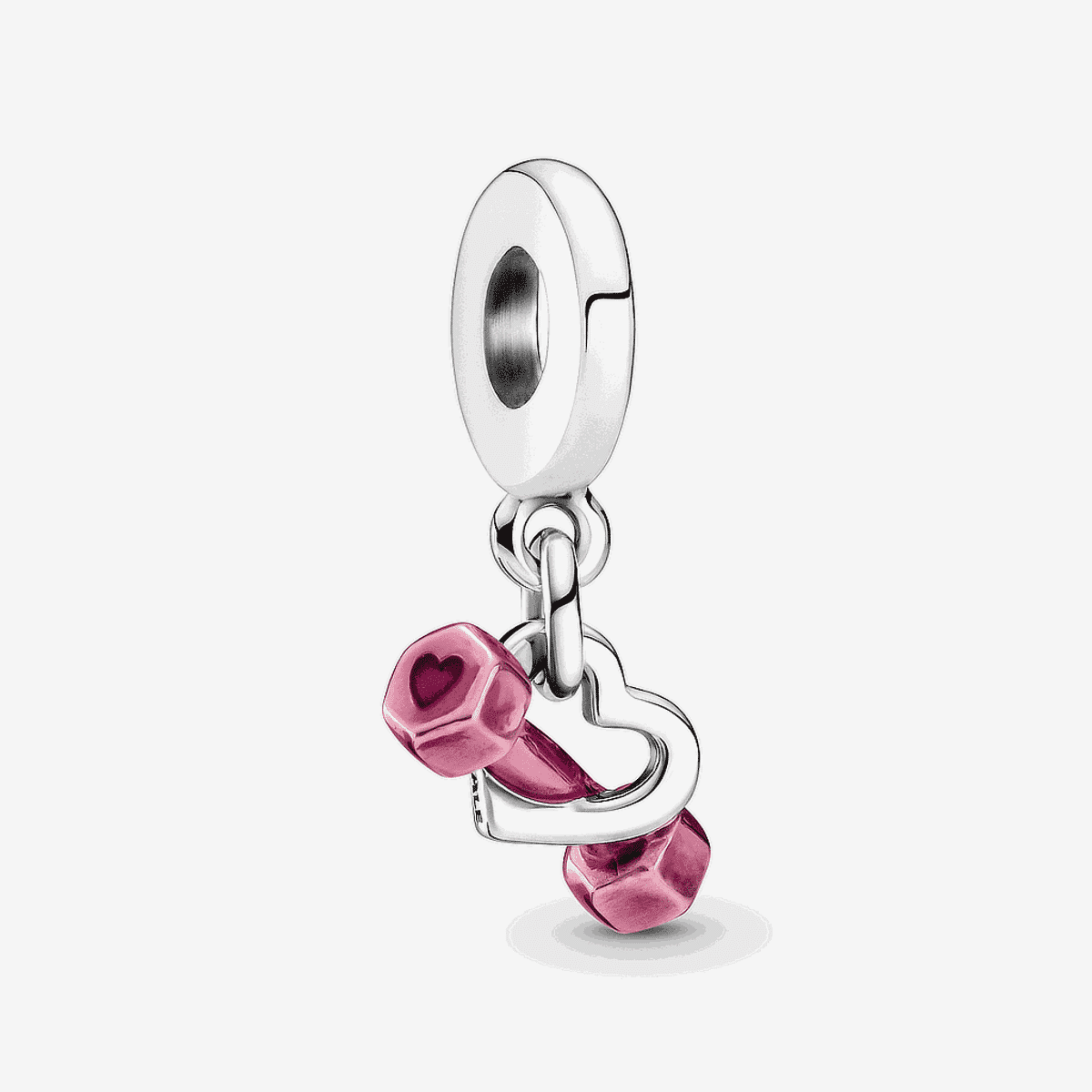 Charm colgante Pandora Mancuerna y Corazón en plata con detalles en rosa - 799545C01