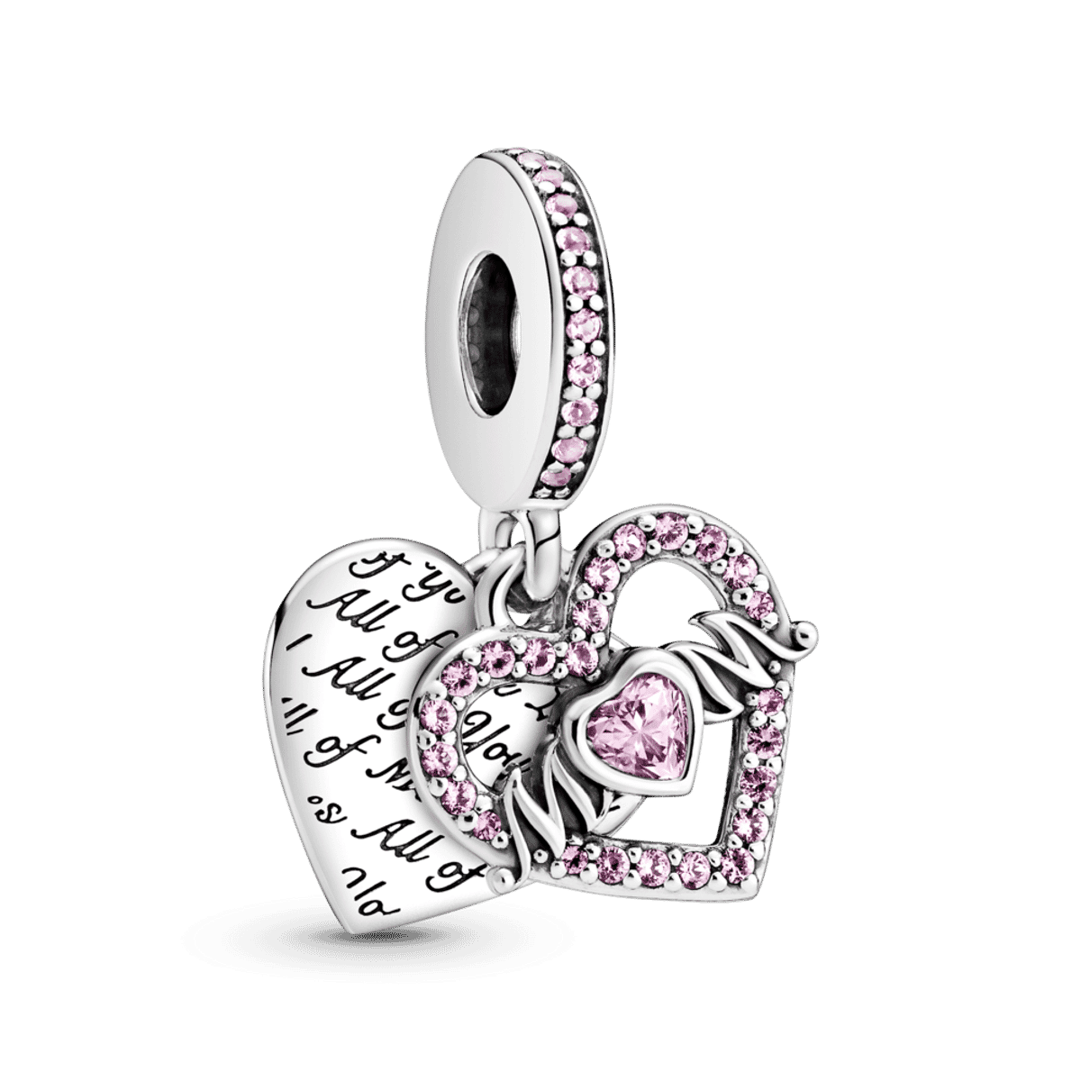 Charm colgante Pandora Todo mi amor en plata con cristales rosas - 799402C01