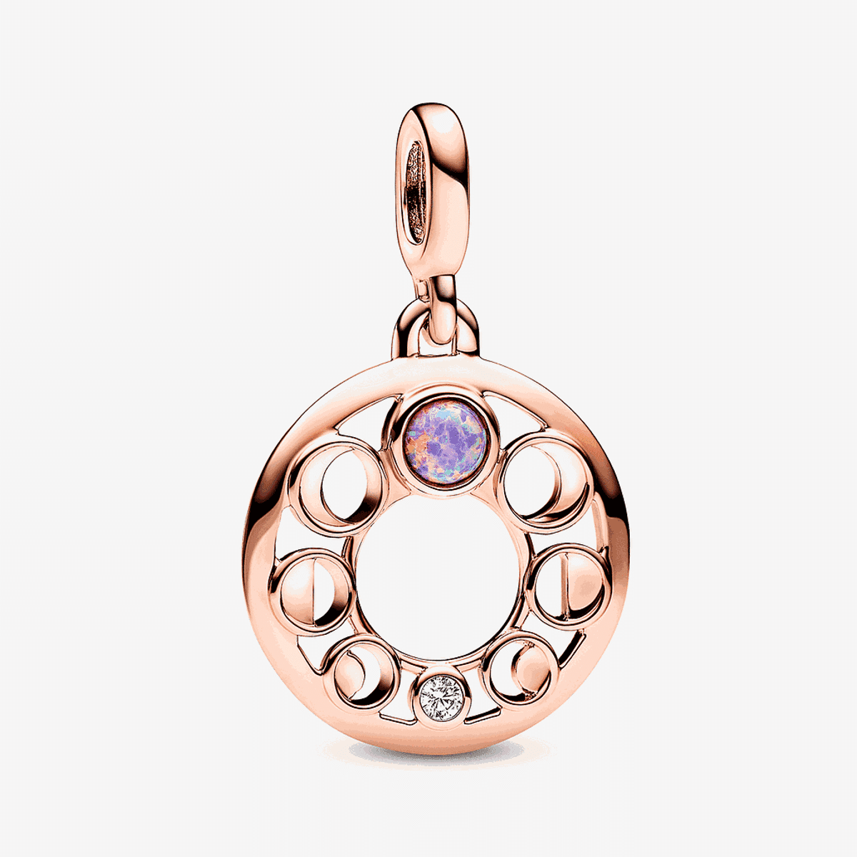 Medallón Fases Lunares de Pandora ME en oro rosa de 14k con cristal morado - 782806C01