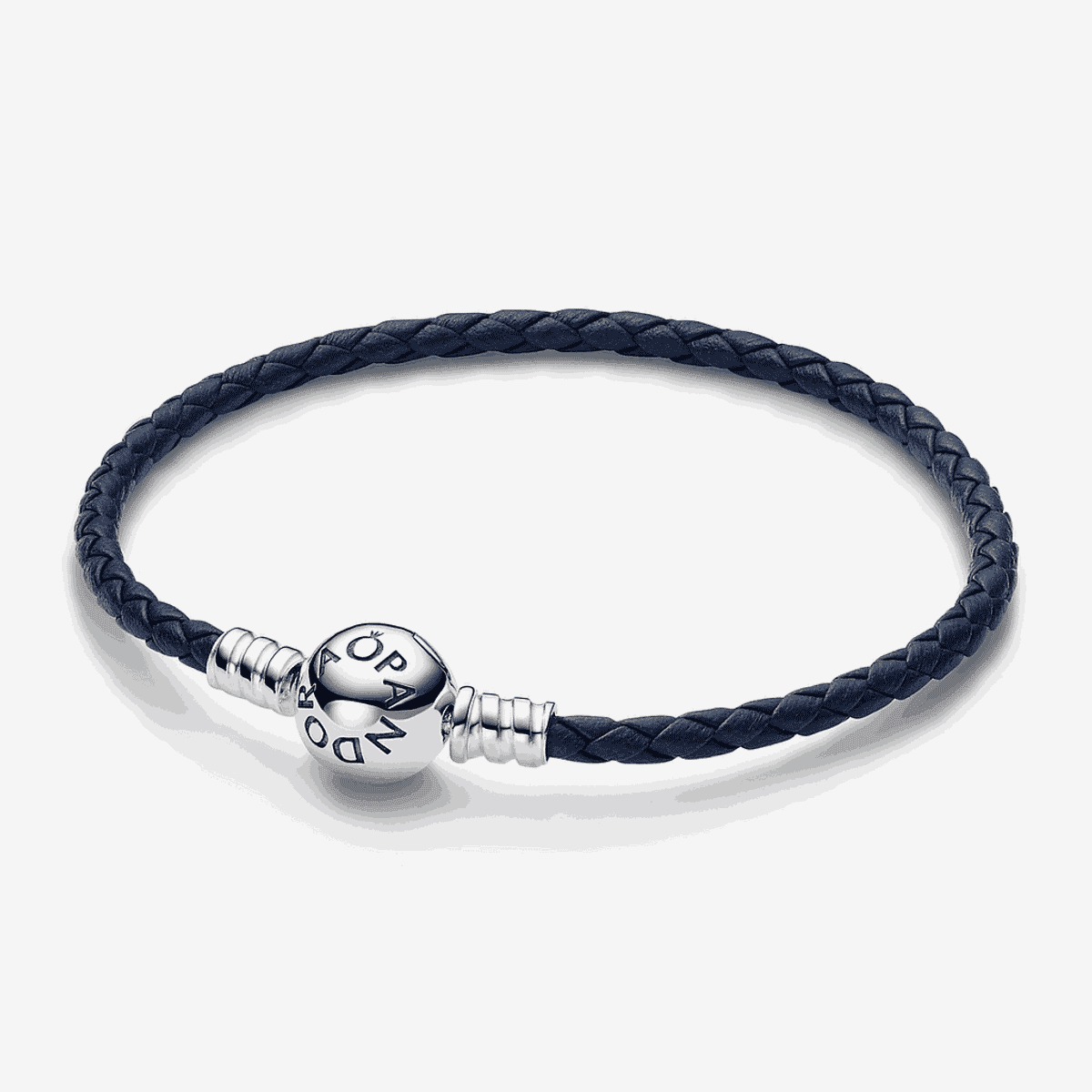 Pulsera de cuero trenzado azul Pandora Moments con cierre en plata de ley - 592790C01