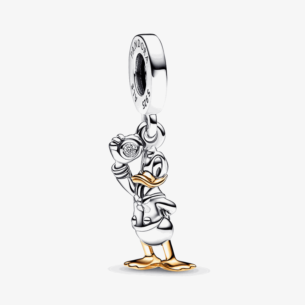 Charm colgante Pandora en plata del Pato Donald con detalles dorados y diamante sintético - 792683C01