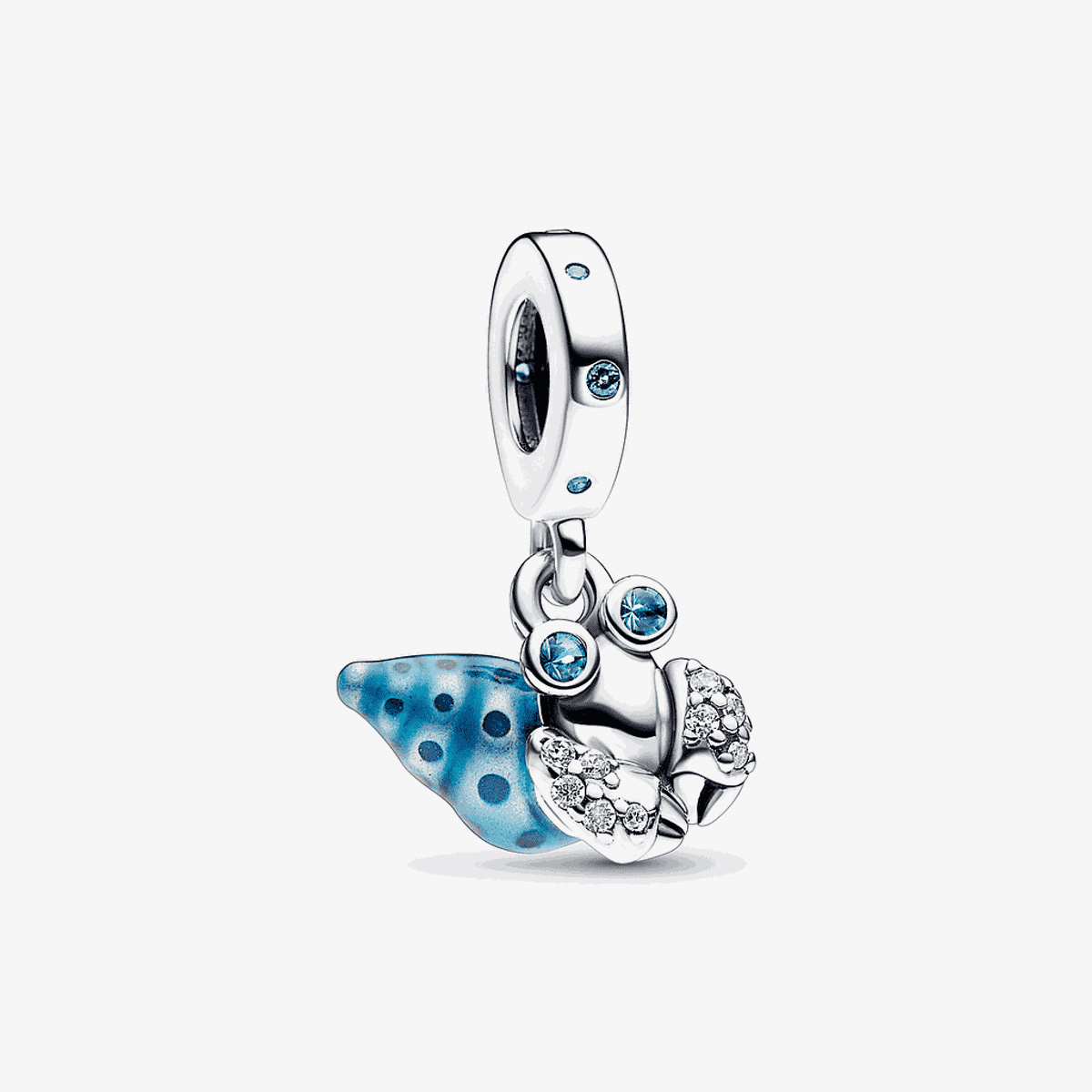 Charm colgante Pandora en plata de cangrejo ermitaño brillante con detalles azules - 792700C01