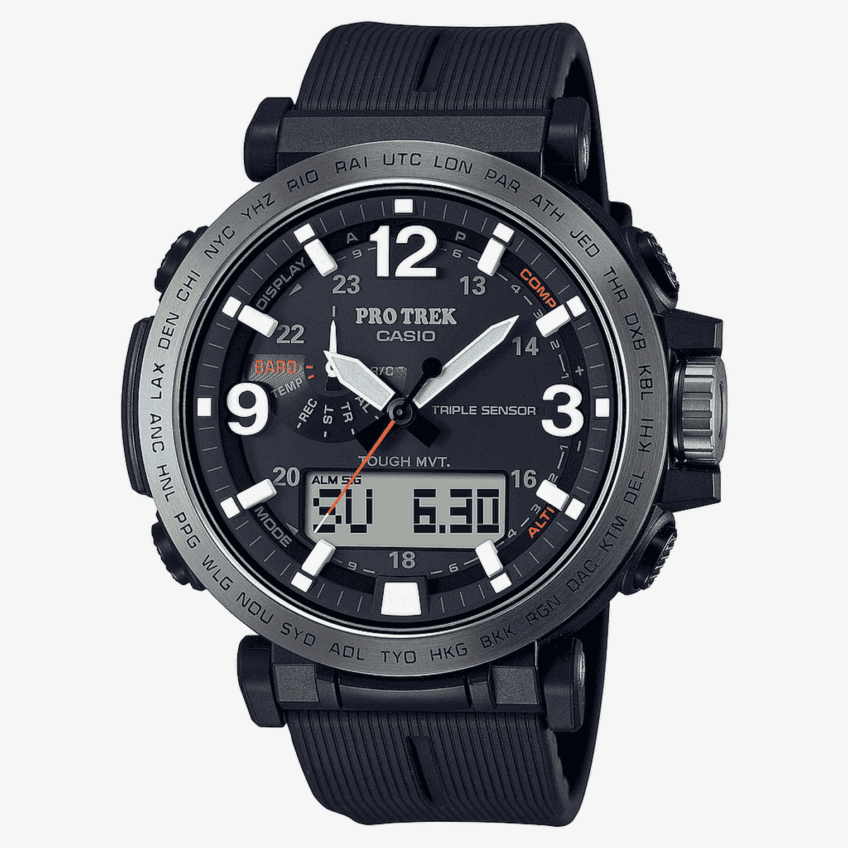 Reloj Casio PRO TREK Plástico Negro Detalles en Naranja - PRW-6611Y-1ER