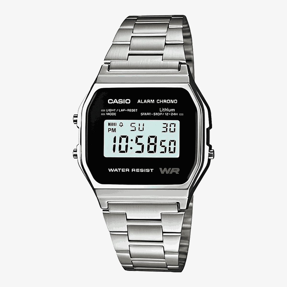 Reloj Casio Vintage Iconic Acero Plateado Esfera Negra Rectangular - A158WEA-1EF