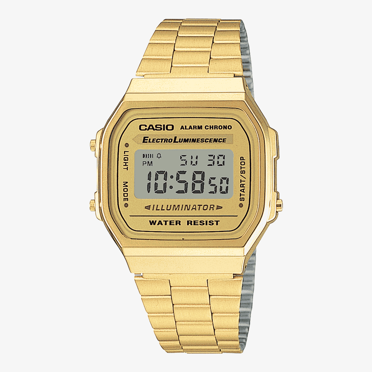 Reloj Casio Vintage Iconic con caja y brazalete de acero dorado, esfera digital dorada y gris - A168WG-9EF