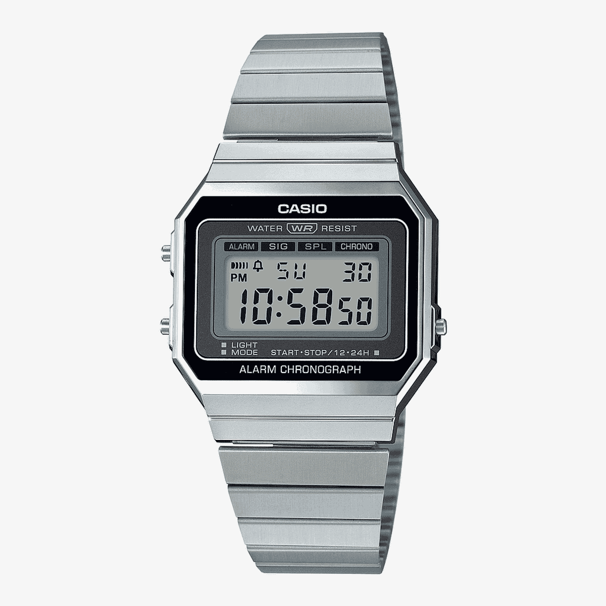 Reloj Casio Vintage Iconic con caja y brazalete de acero plateado, esfera digital negra - A700WE-1AEF