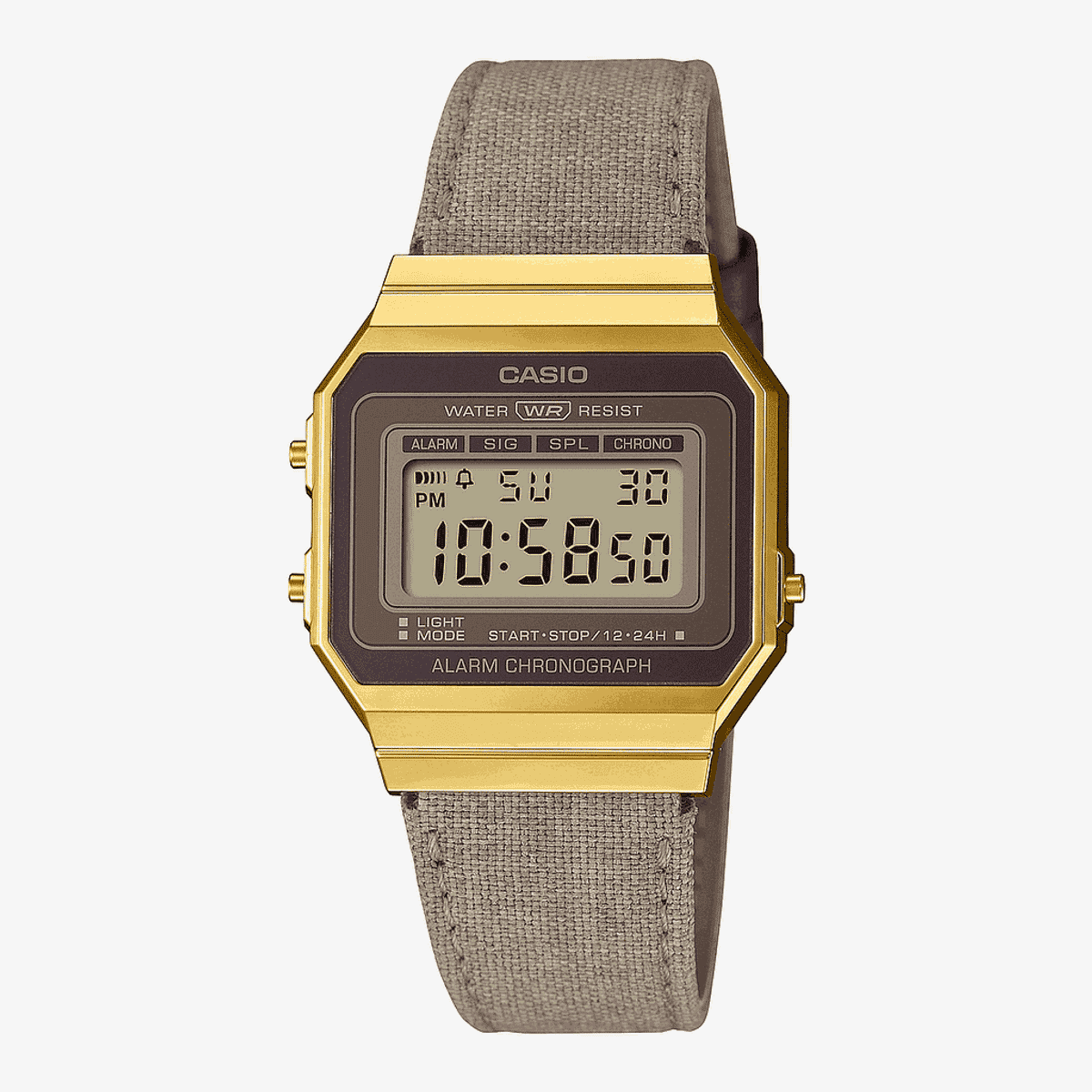 Reloj Casio Vintage Iconic Brazalete Tela Marrón Caja Dorada - A700WEGL-5AEF