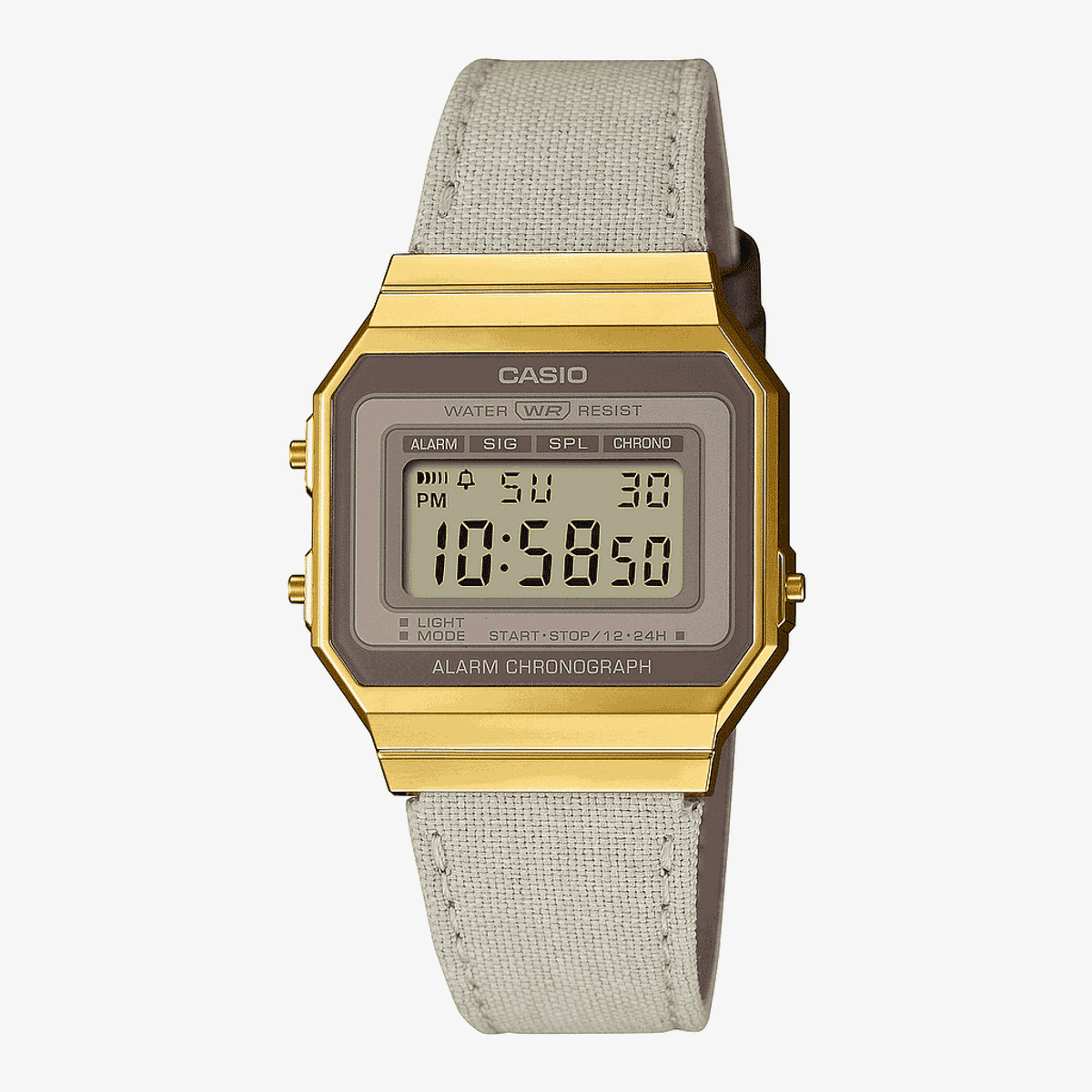 Reloj Casio Vintage Iconic Brazalete Tela Beig Caja Dorada - A700WEGL-7AEF