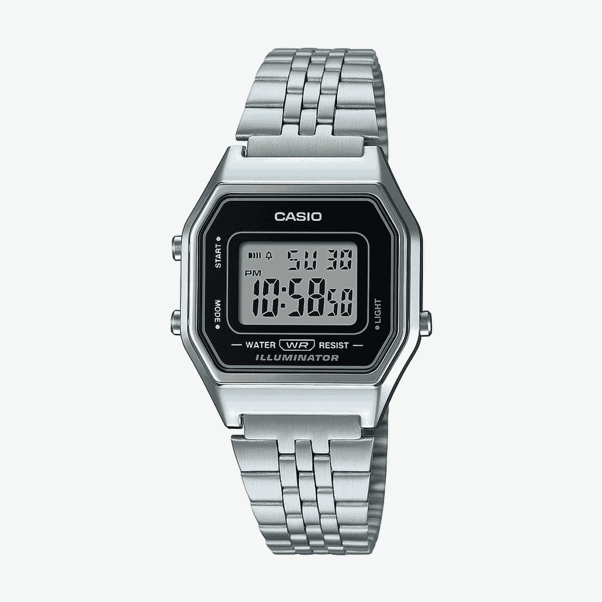 Reloj Casio Vintage Mini Acero Plateado Esfera Negra Octogonal - LA680WEA-1EF