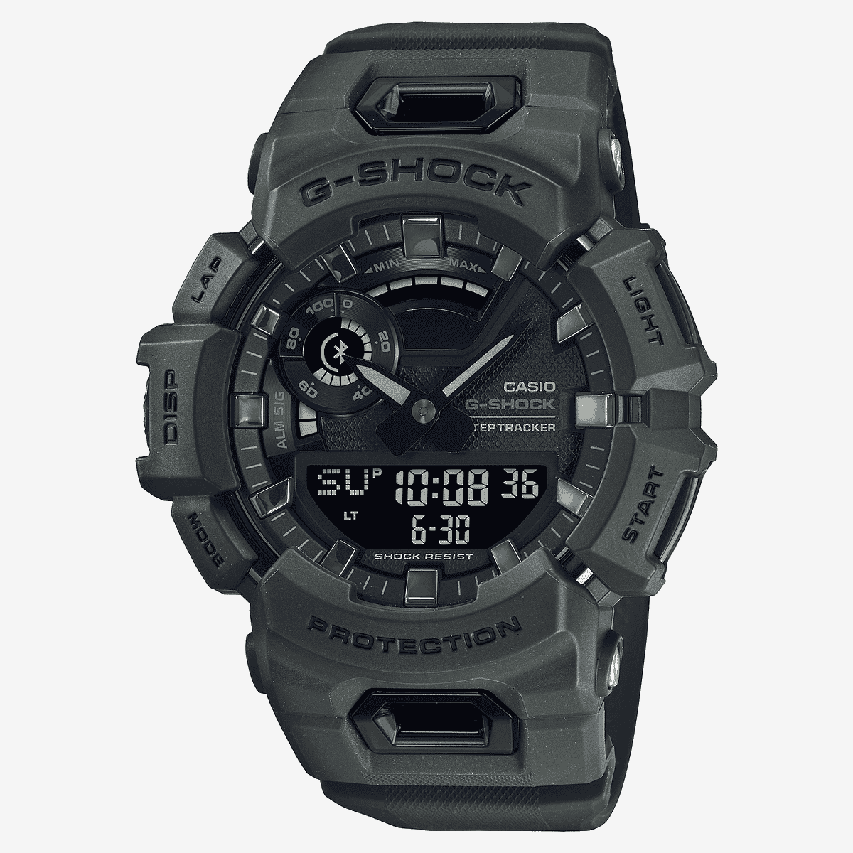Vista frontal del Reloj Casio G-Shock G-Squad GBA-900UU-3AER con brazalete verde y esfera negra Vista frontal del Reloj Casio G-Shock G-Squad GBA-900UU-3AER con brazalete verde y esfera negra