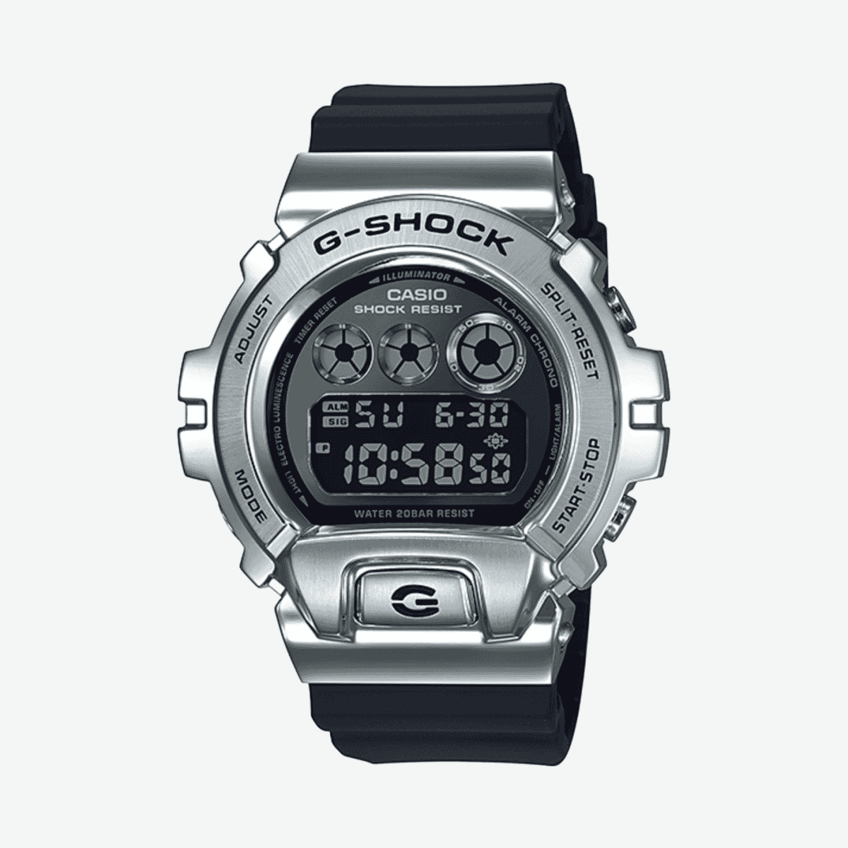 Vista frontal del Reloj Casio G-Shock Digital GM-6900-1ER con brazalete negro y esfera negra